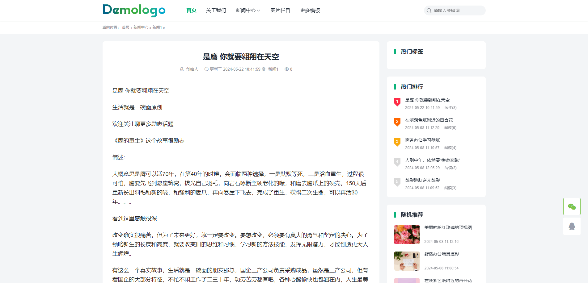 免费响应式博客自媒体展示网站模板、行业站模板